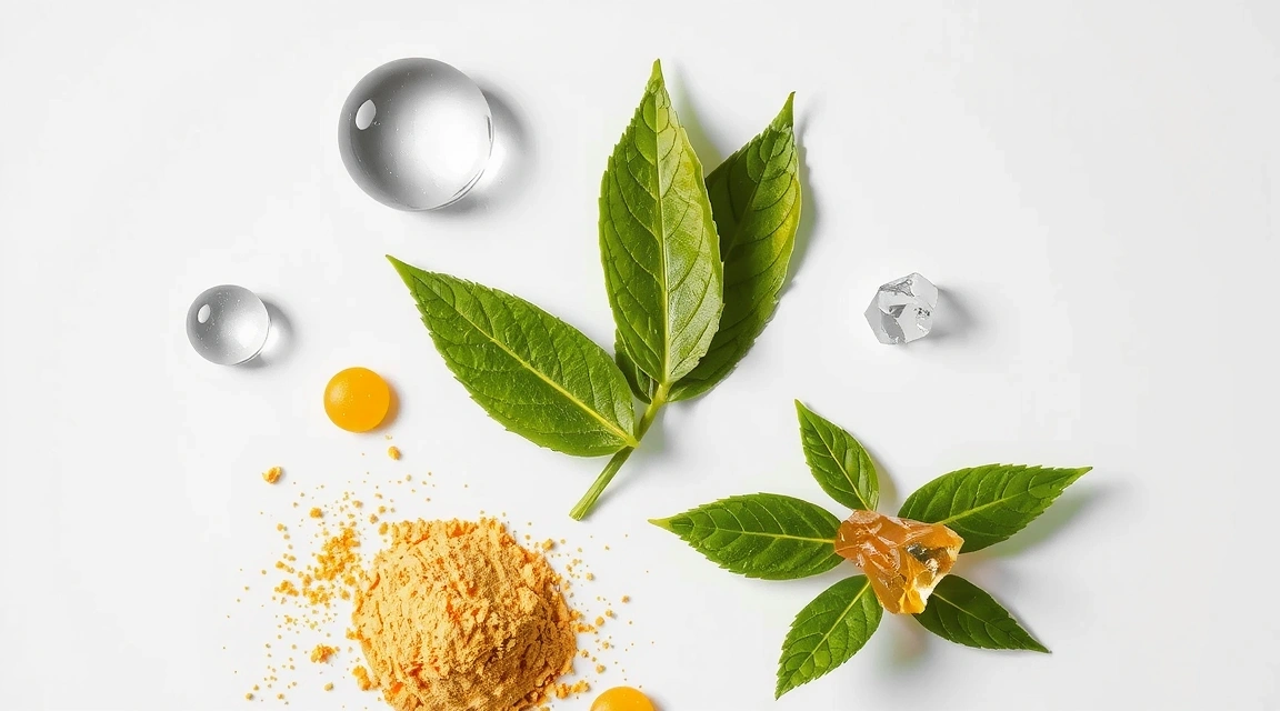 Close-up of various natural ingredients used in skincare